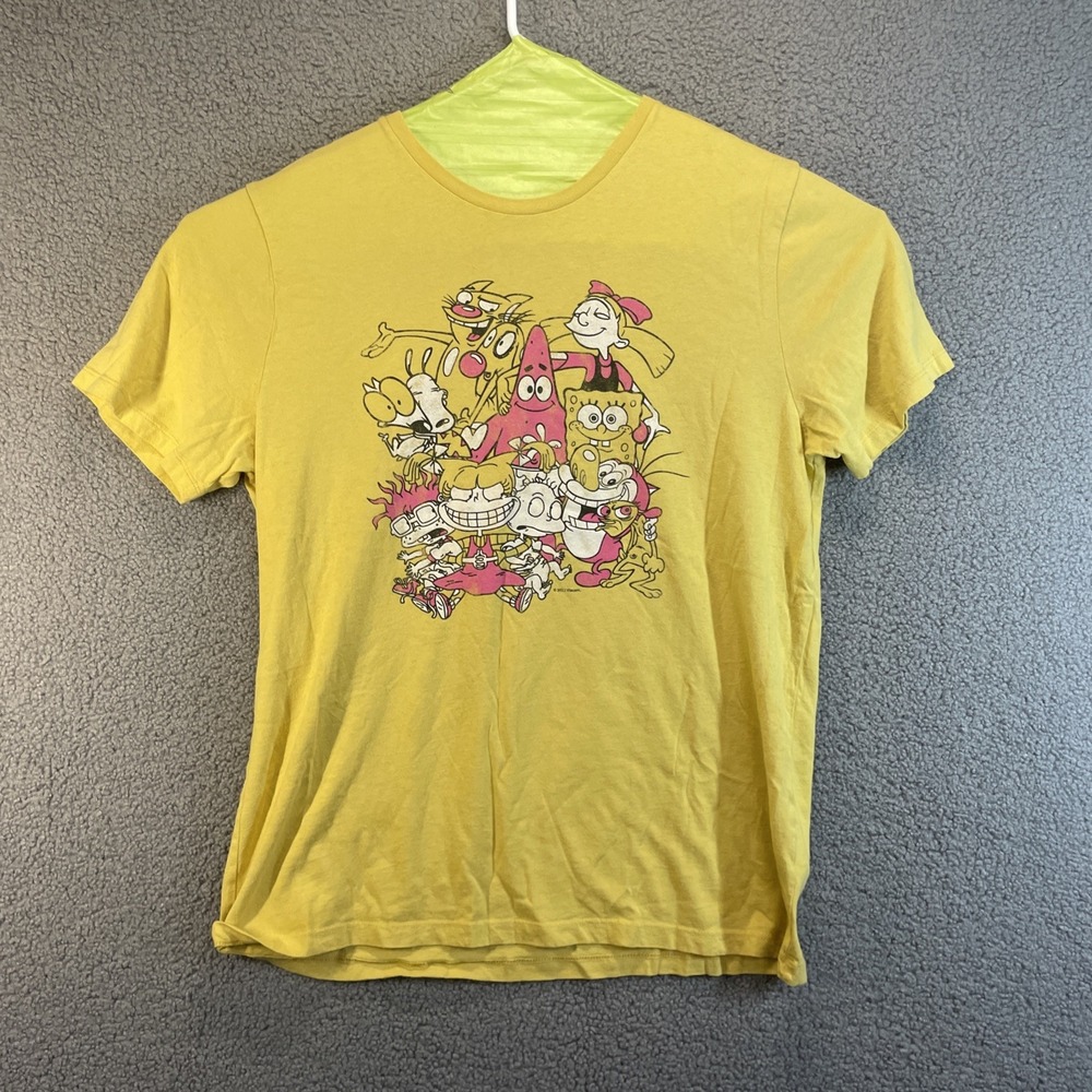 Old Navy Nickelodeon Squad Cast‎ Yellow Unisex Retro Cartoon T-Shirt Size Large